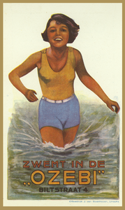 716467 Reclamebiljet van OZEBI , [Overdekte Zwem- en Badinrichting], Biltstraat 4 te Utrecht.